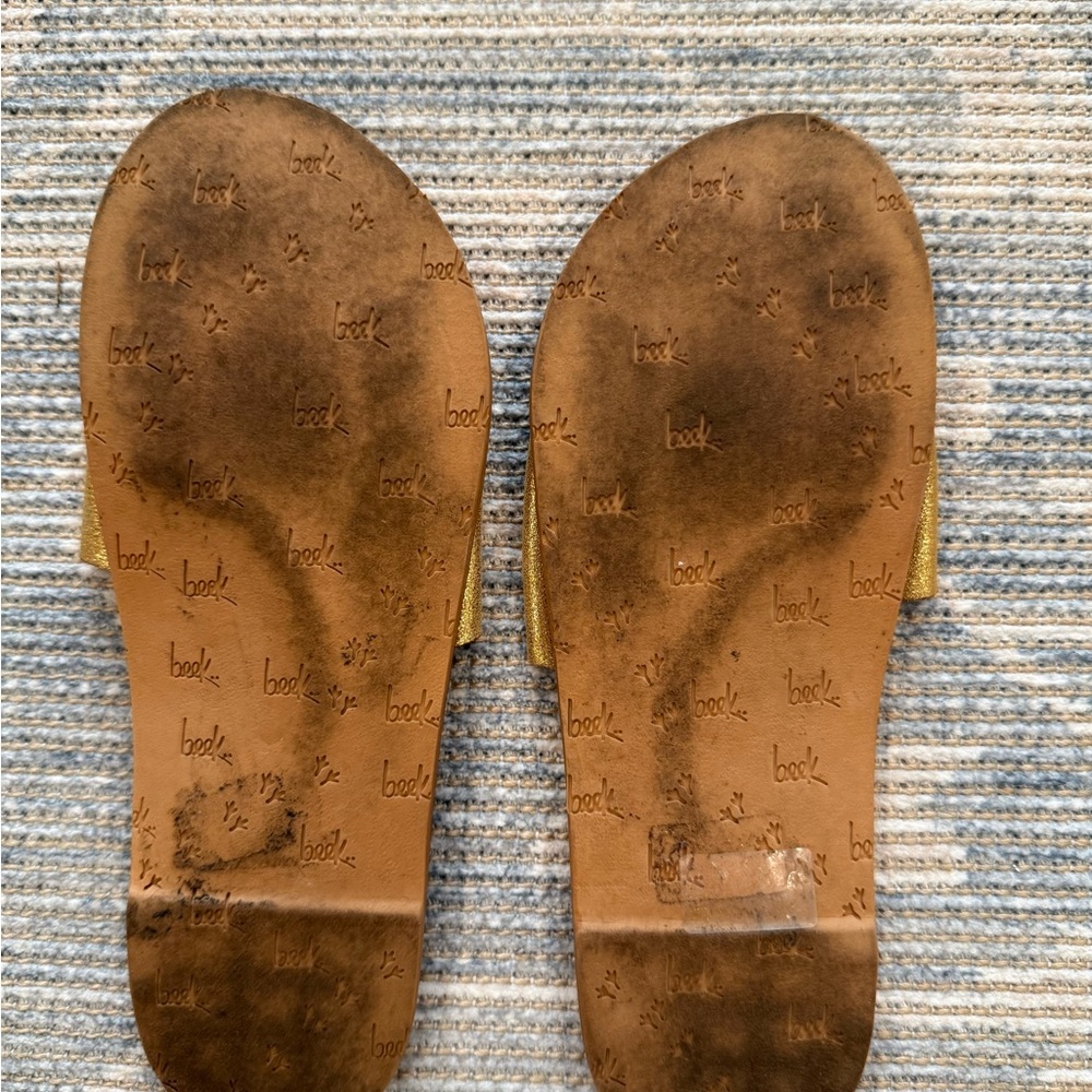 beek Gold Leather Slide Sandals - Picture 2 of 2